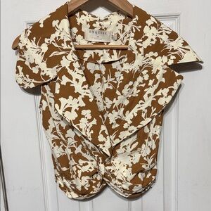 Exquisite Brown and Ivory Floral Blouse Side Zips